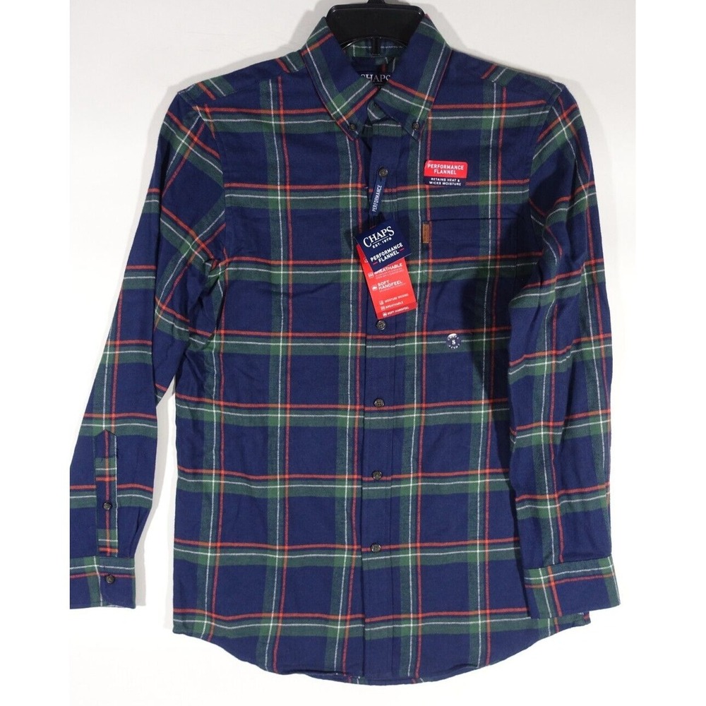 Chaps Performance Flannel Shirt Men Small Button Down Chest Pocket Cotton NWT